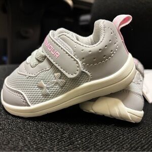 Under Armour Kids Gray Sneakers with Pink Accents - infant